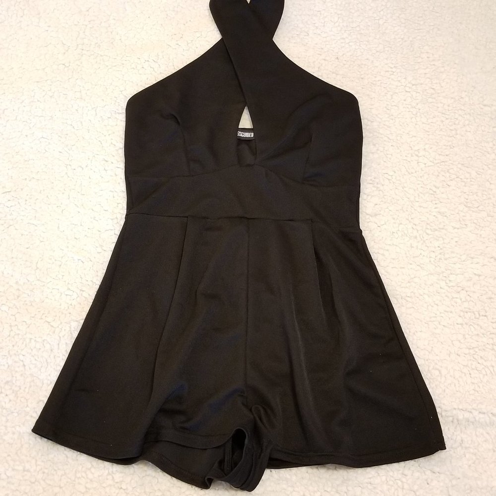 Missguided Black Cross Neck Halter Romper